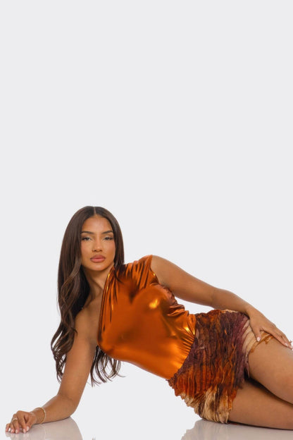 Metallic One Shoulder Bodysuit & Mini Skirt Set - Purcell's Clothing Company