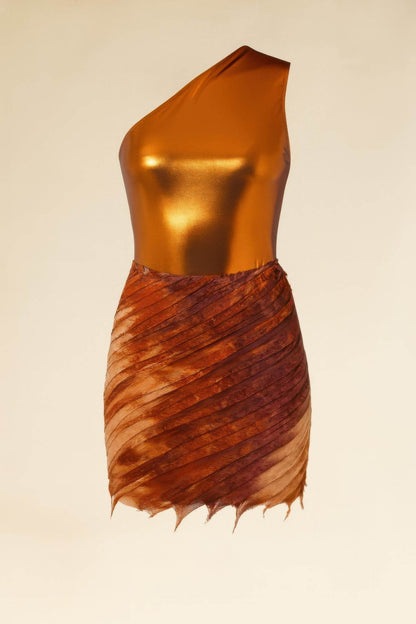 Metallic One Shoulder Bodysuit & Mini Skirt Set - Purcell's Clothing Company