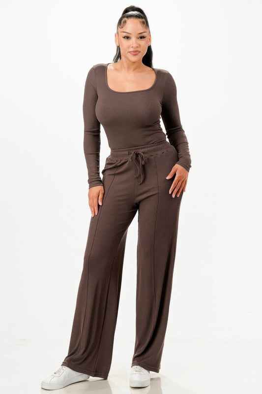Long Sleeve Ribbed Bodysuit And Pants Set - Purcell's Clothing Company