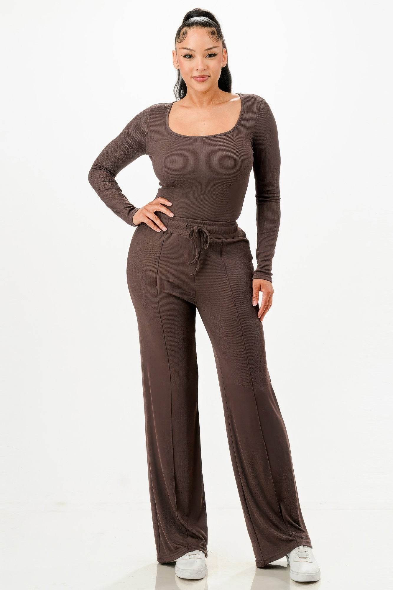 Long Sleeve Ribbed Bodysuit And Pants Set - Purcell's Clothing Company