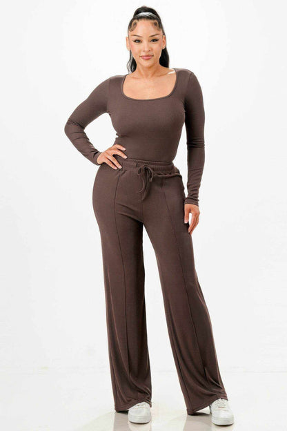 Long Sleeve Ribbed Bodysuit And Pants Set - Purcell's Clothing Company
