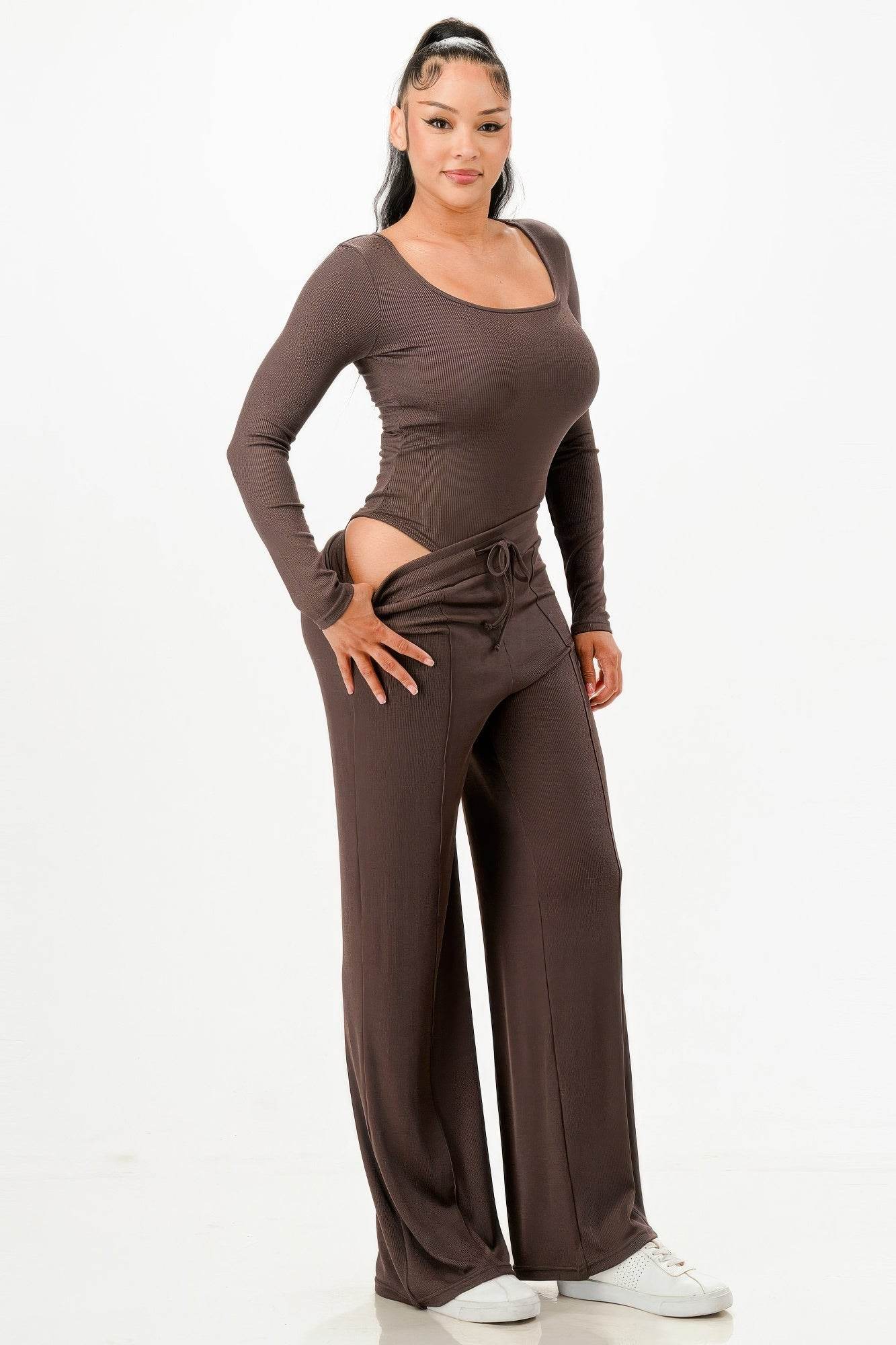 Long Sleeve Ribbed Bodysuit And Pants Set - Purcell's Clothing Company
