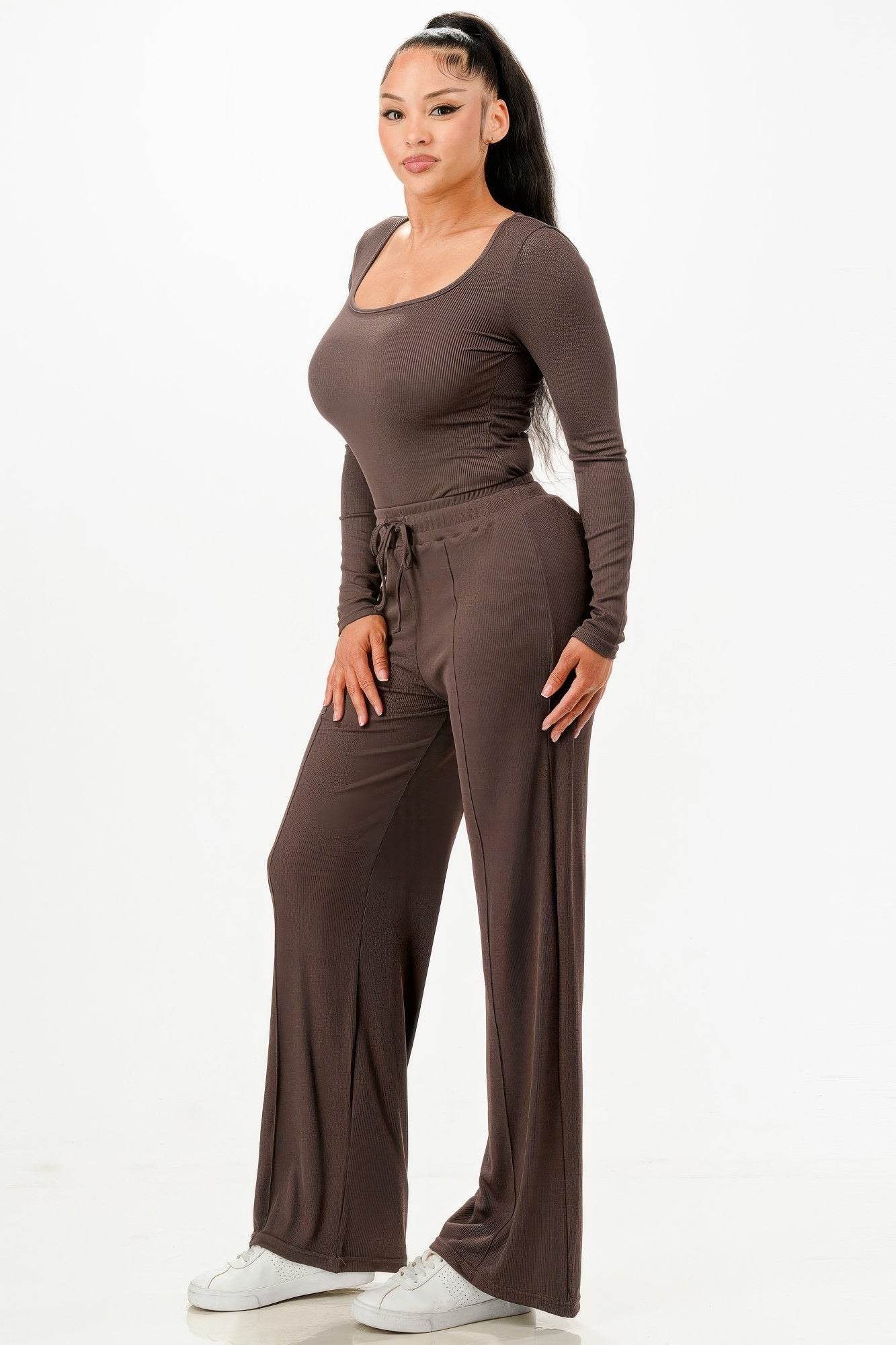 Long Sleeve Ribbed Bodysuit And Pants Set - Purcell's Clothing Company
