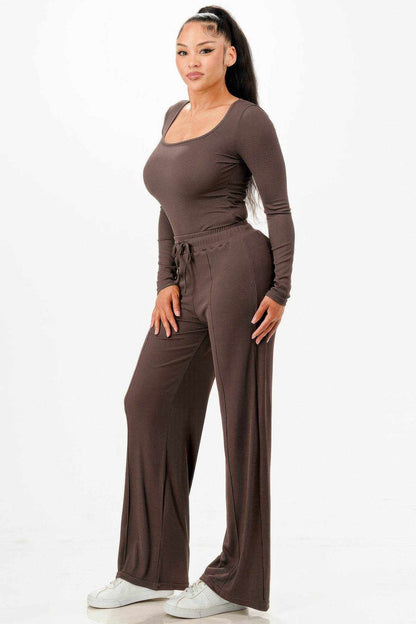 Long Sleeve Ribbed Bodysuit And Pants Set - Purcell's Clothing Company