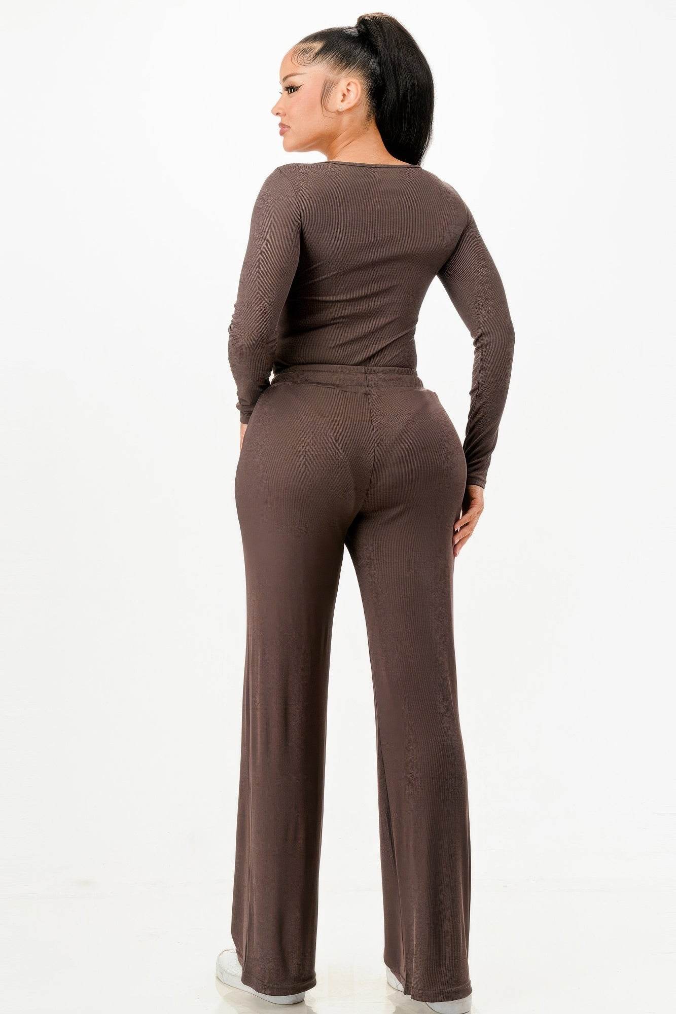 Long Sleeve Ribbed Bodysuit And Pants Set - Purcell's Clothing Company