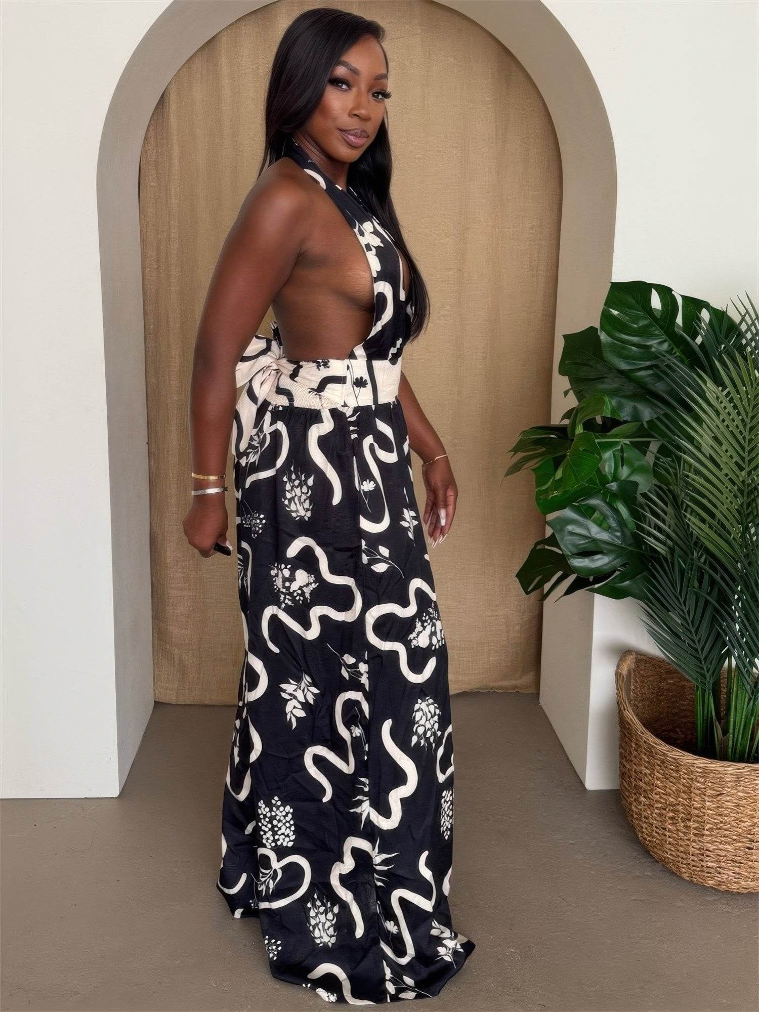 Botanic Maze Halter Wide-leg Jumpsuit - Purcell's Clothing Company