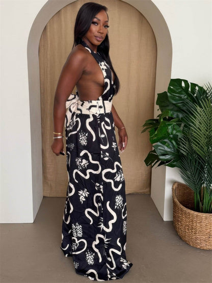 Botanic Maze Halter Wide-leg Jumpsuit - Purcell's Clothing Company