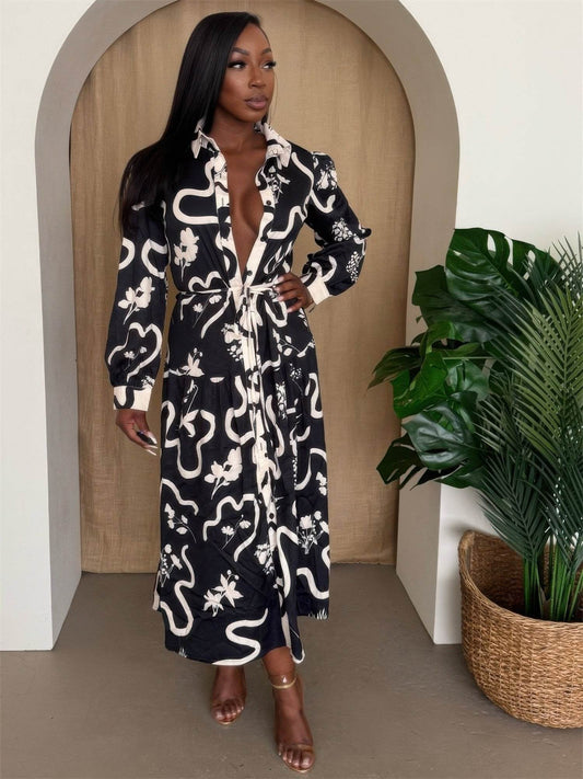 Botanic Maze Belted Shirt Dress - Purcell's Clothing Company