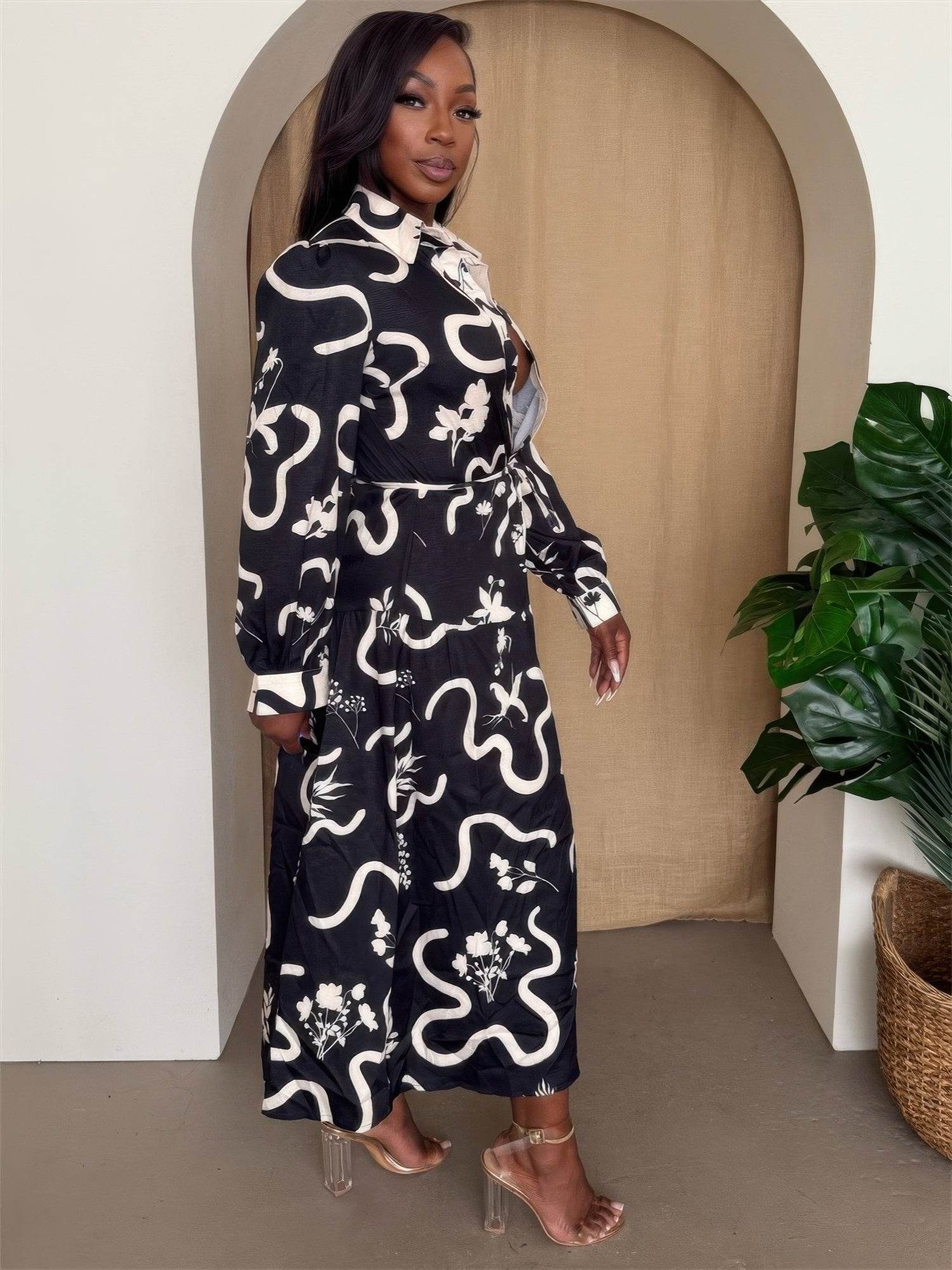 Botanic Maze Belted Shirt Dress - Purcell's Clothing Company