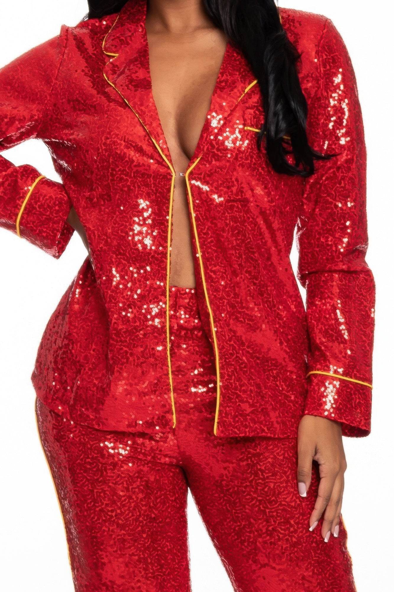 Sequin Collared Two Piece Set - Purcell's Clothing Company