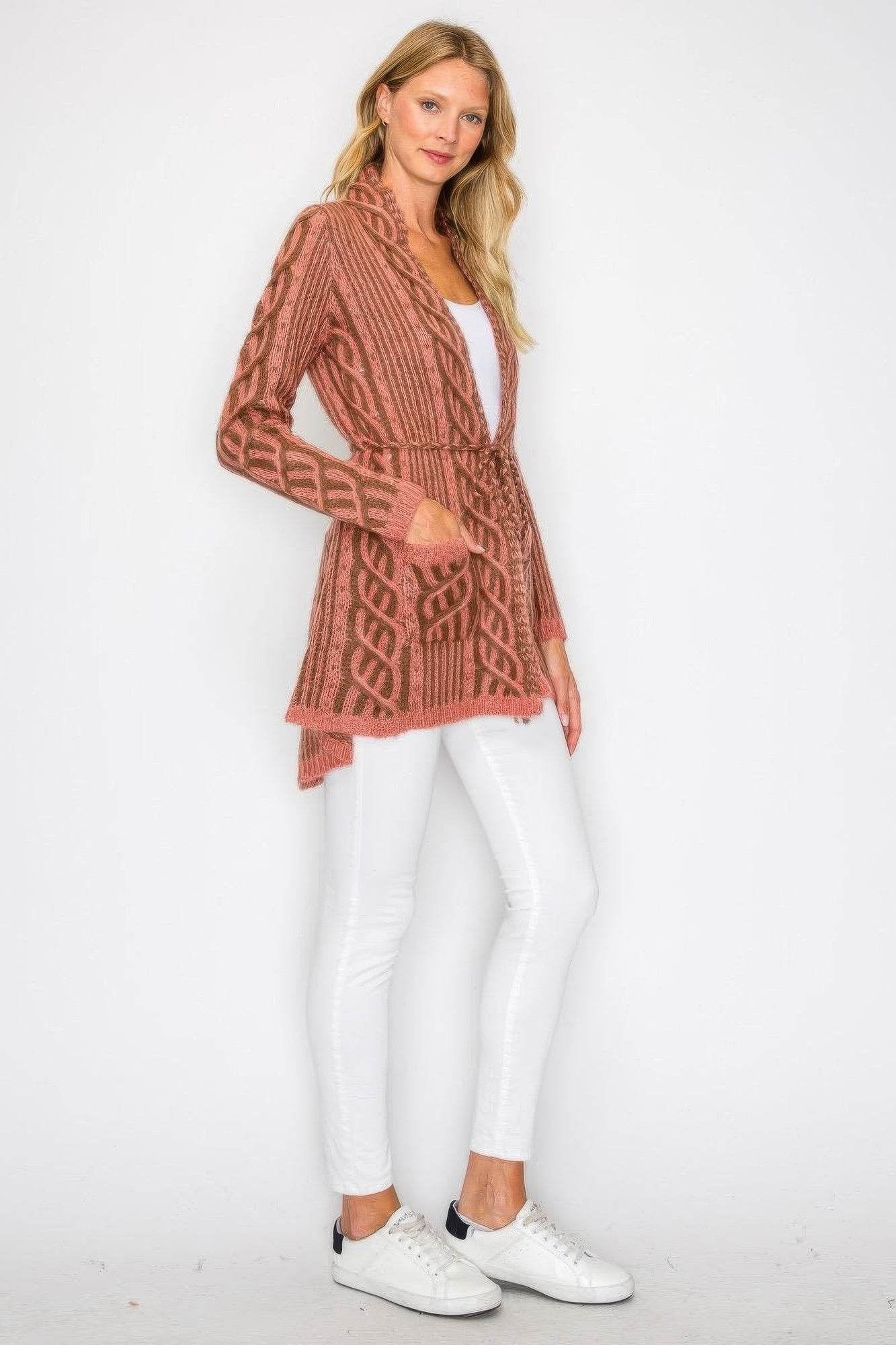 Open Wool Cardigan With Belt String & Front Pocket - Purcell's Clothing Company