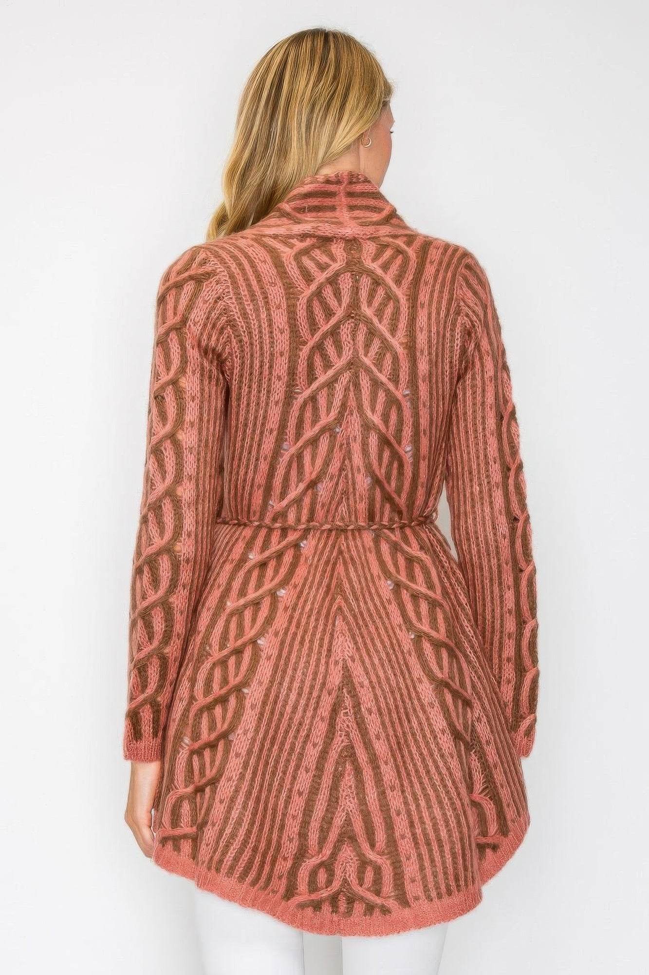 Open Wool Cardigan With Belt String & Front Pocket - Purcell's Clothing Company