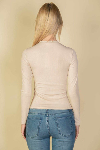 Ribbed Round Neck Long Sleeve Top - Purcell's Clothing Company