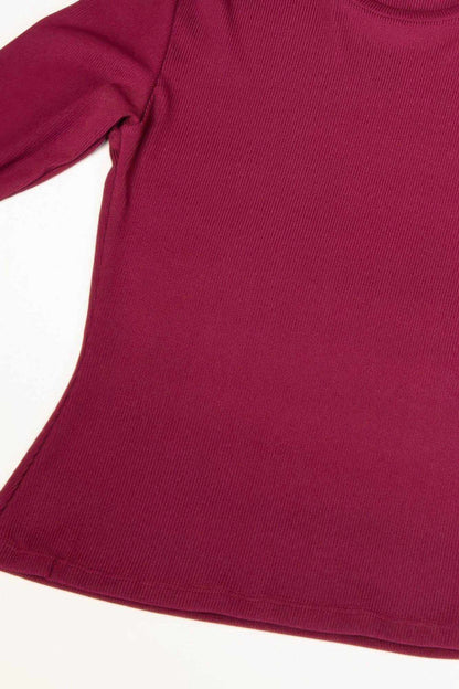 Ribbed Round Neck Long Sleeve Top - Purcell's Clothing Company