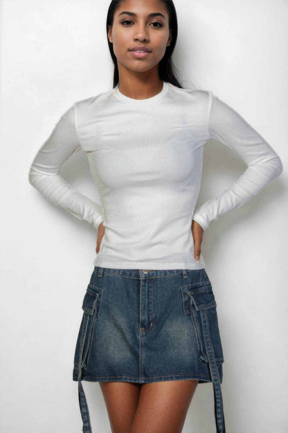 Ribbed Round Neck Long Sleeve Top - Purcell's Clothing Company