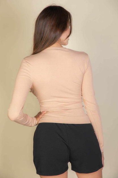 Ribbed Round Neck Long Sleeve Top - Purcell's Clothing Company