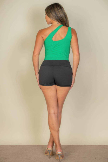 Ribbed One Shoulder Cross Strap Crop Top - Purcell's Clothing Company