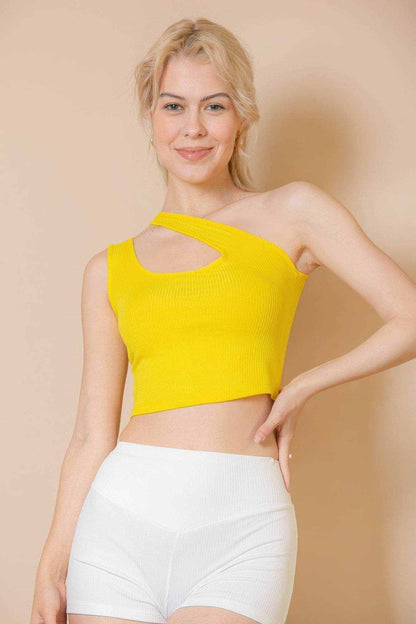 Ribbed One Shoulder Cross Strap Crop Top - Purcell's Clothing Company