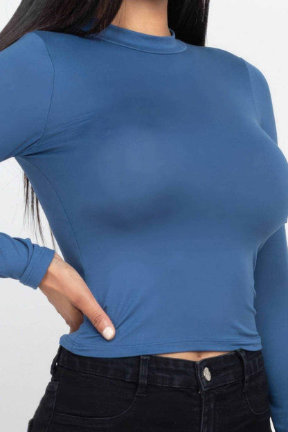 Mock Neck Solid Long Sleeve Top - Purcell's Clothing Company