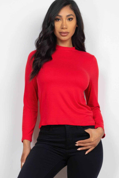 Mock Neck Solid Long Sleeve Top - Purcell's Clothing Company