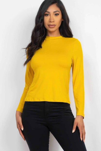 Mock Neck Solid Long Sleeve Top - Purcell's Clothing Company