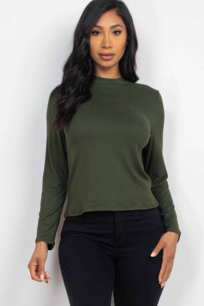Mock Neck Solid Long Sleeve Top - Purcell's Clothing Company