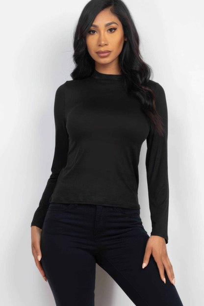 Mock Neck Solid Long Sleeve Top - Purcell's Clothing Company