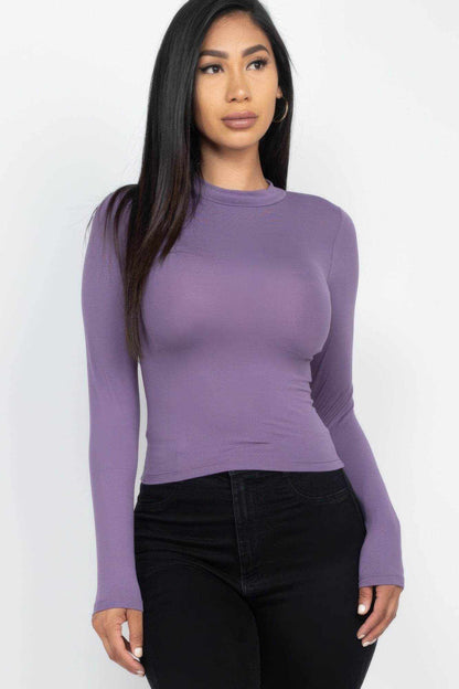 Mock Neck Solid Long Sleeve Top - Purcell's Clothing Company