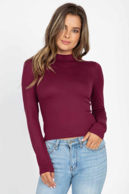 Mock Neck Solid Long Sleeve Top - Purcell's Clothing Company
