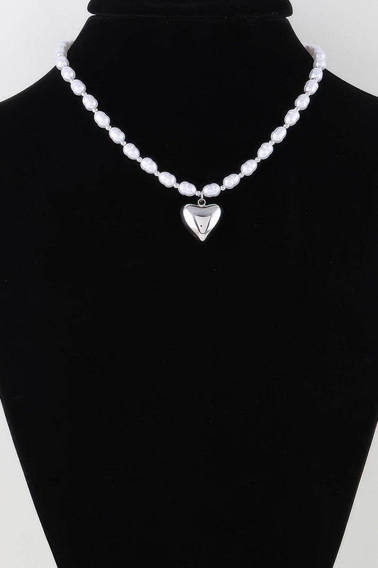 Shiny Heart Pearl Beaded Necklace - Purcell's Clothing Company
