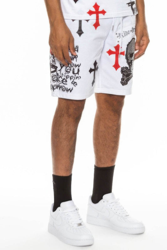 Mens Chrome Cross Skull Shorts - Purcell's Clothing Company
