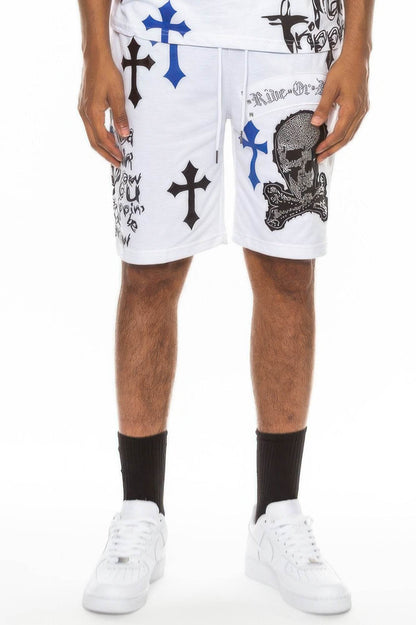 Mens Chrome Cross Skull Shorts - Purcell's Clothing Company