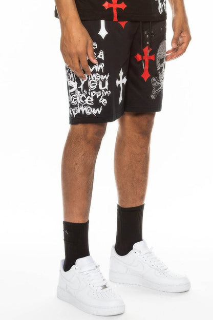 Mens Chrome Cross Skull Shorts - Purcell's Clothing Company