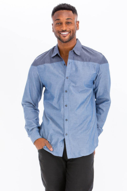 Two Tone Long Sleeve Button Down Shirt - Purcell's Clothing Company
