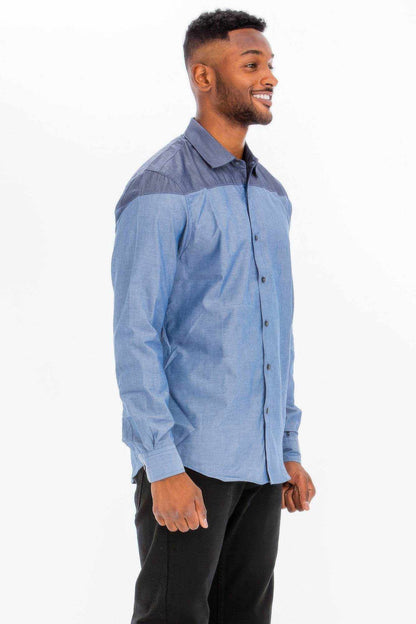 Two Tone Long Sleeve Button Down Shirt - Purcell's Clothing Company