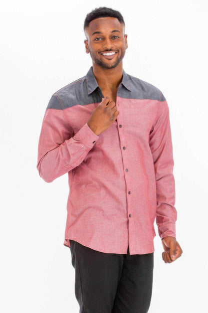 Two Tone Long Sleeve Button Down Shirt - Purcell's Clothing Company