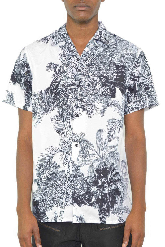 White Black Print Button Down Shirt - Purcell's Clothing Company