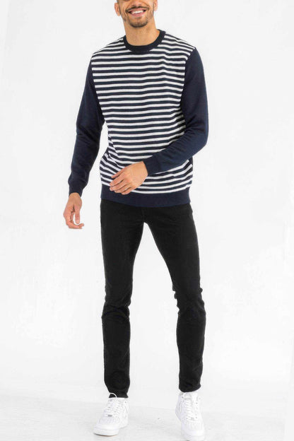 Knitted Round Neck Striped Sweater - Purcell's Clothing Company