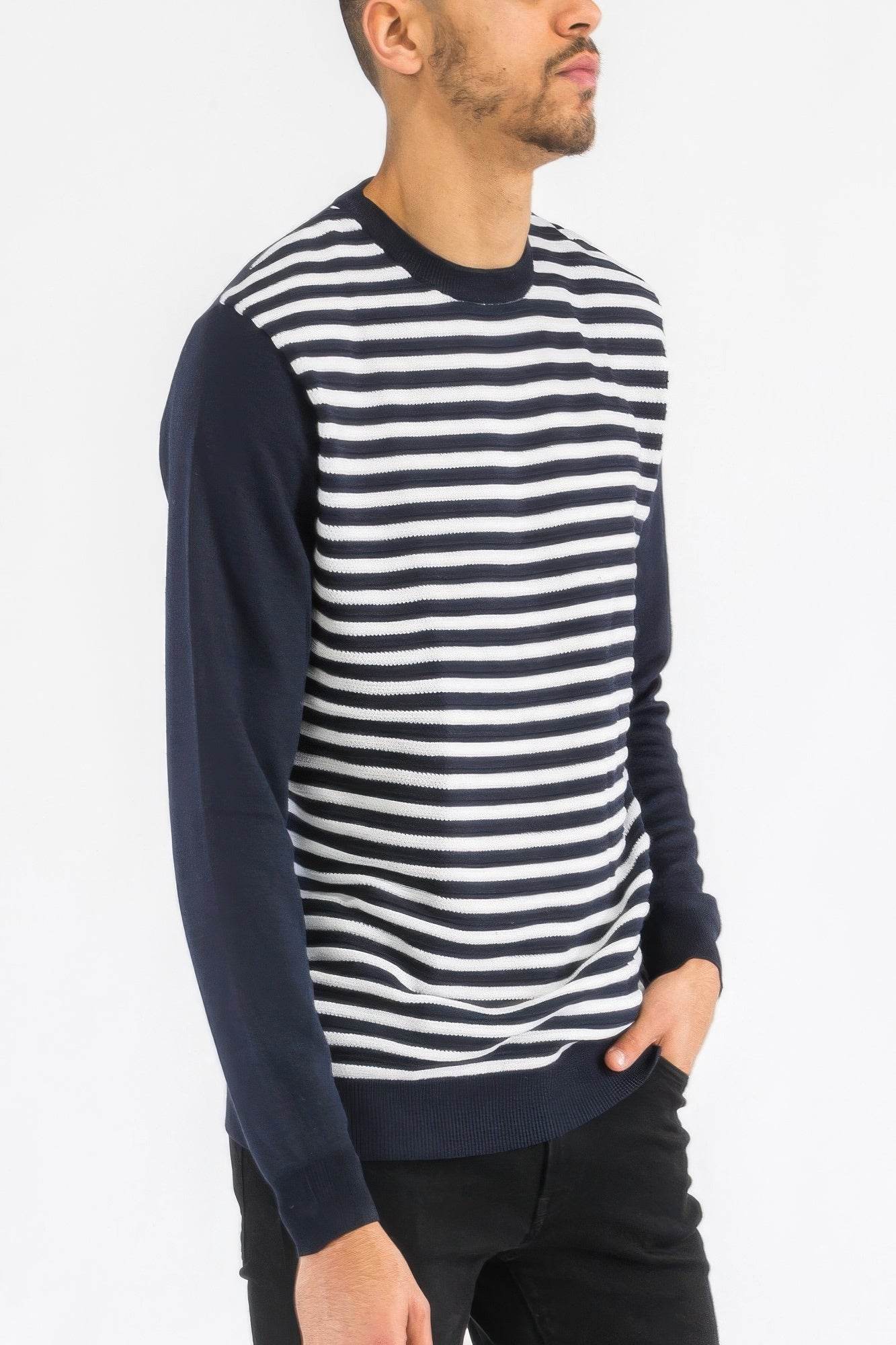 Knitted Round Neck Striped Sweater - Purcell's Clothing Company