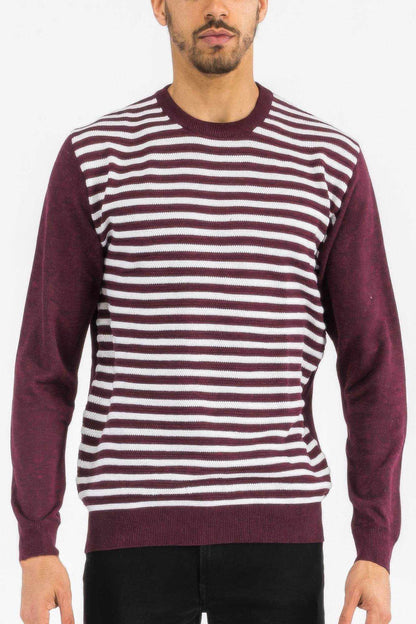 Knitted Round Neck Striped Sweater - Purcell's Clothing Company