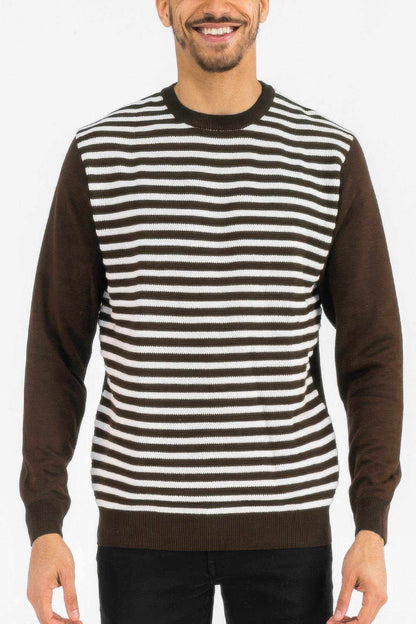 Knitted Round Neck Striped Sweater - Purcell's Clothing Company