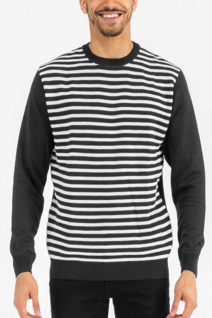 Knitted Round Neck Striped Sweater - Purcell's Clothing Company
