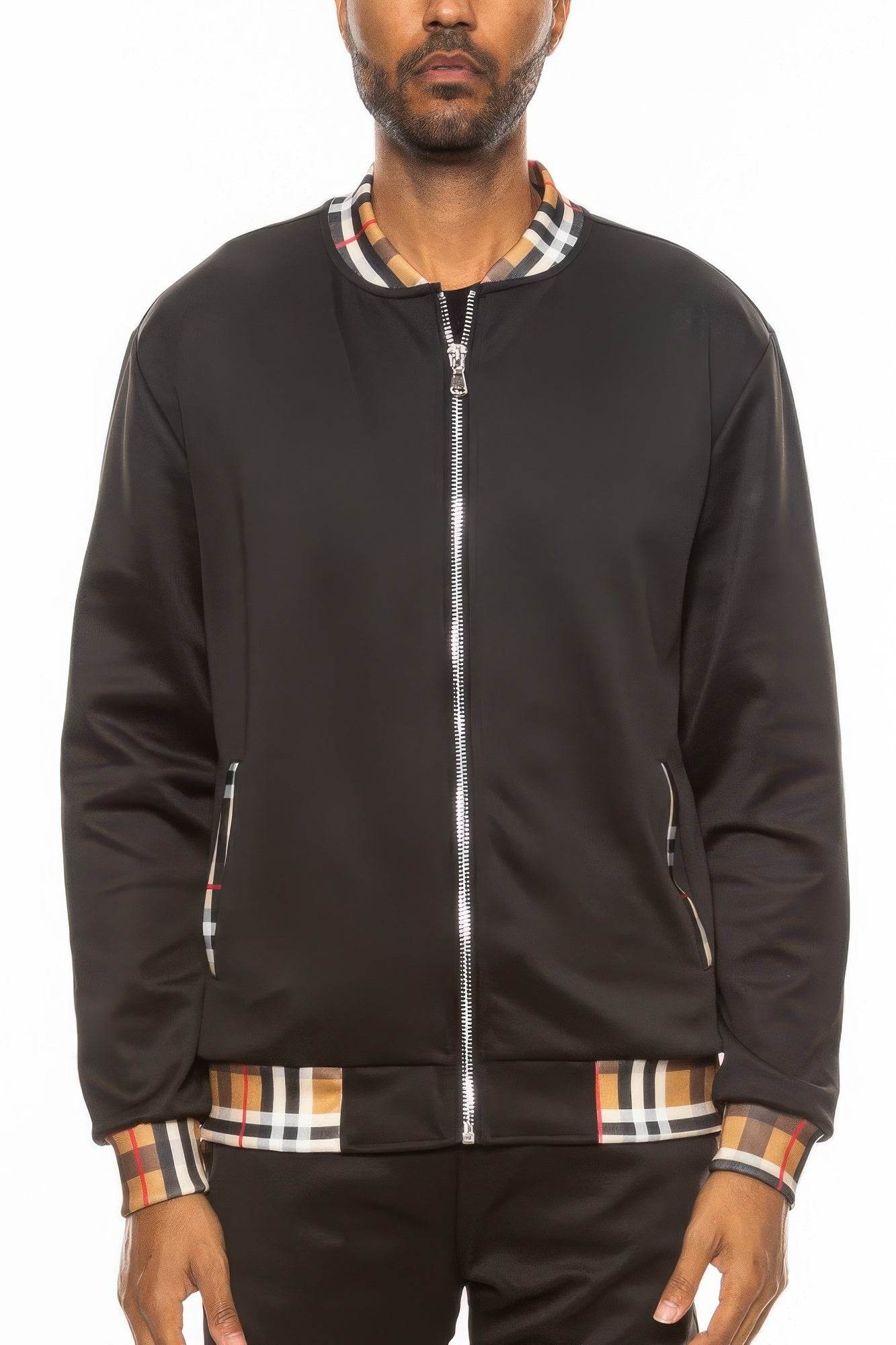Checkered Plaid Zip Light Track Jacket - Purcell's Clothing Company