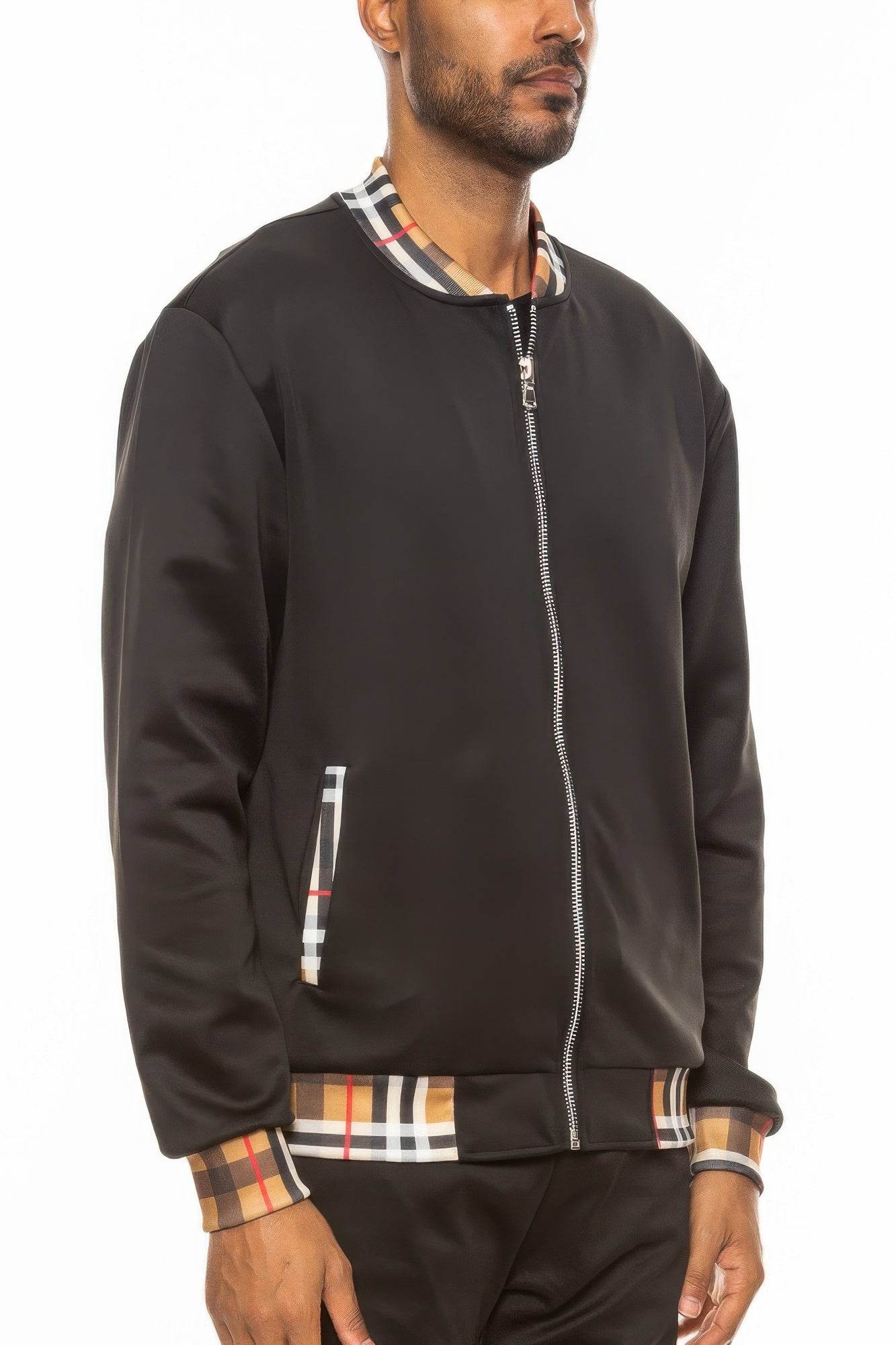 Checkered Plaid Zip Light Track Jacket - Purcell's Clothing Company