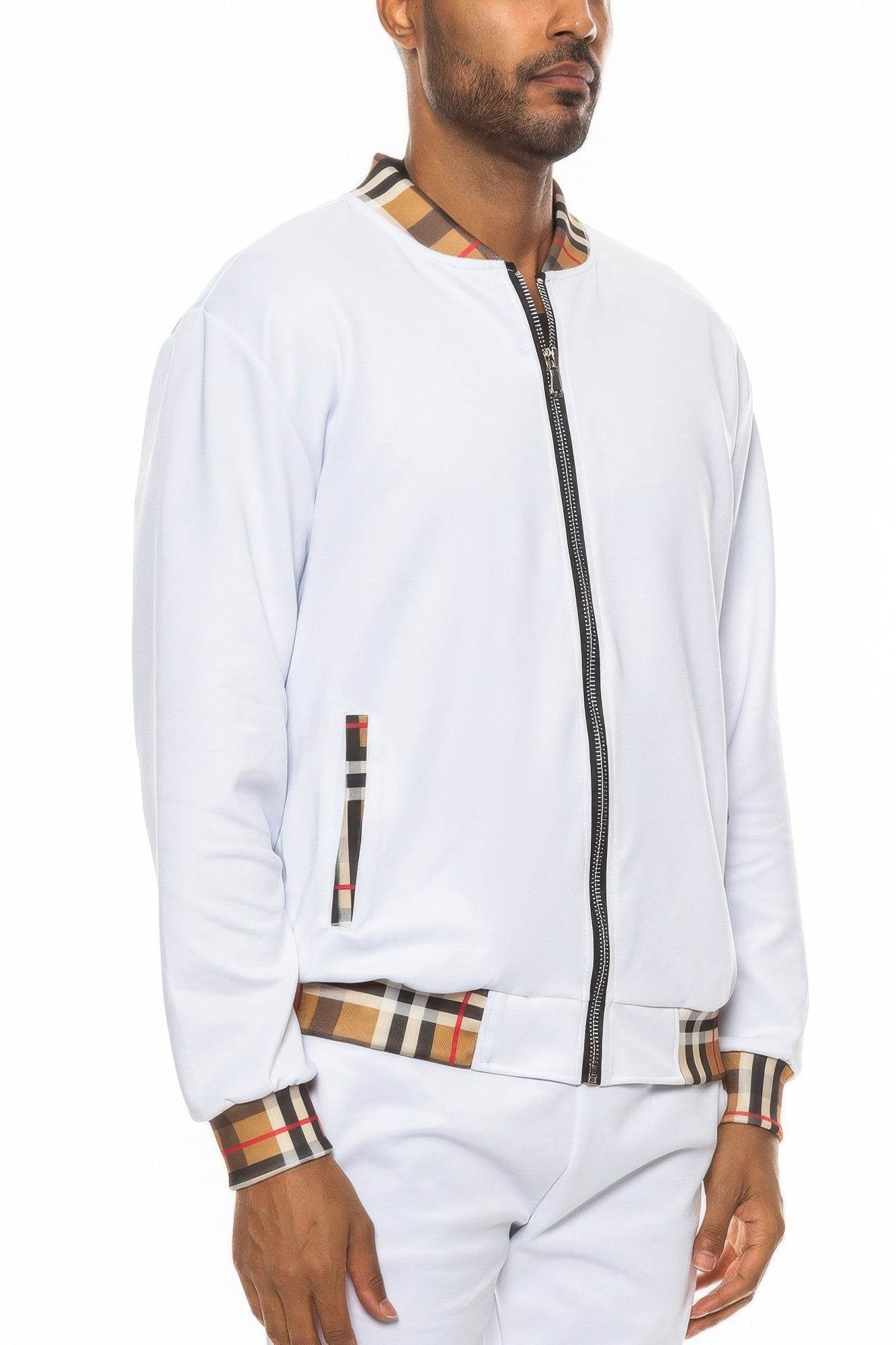 Checkered Plaid Zip Light Track Jacket - Purcell's Clothing Company
