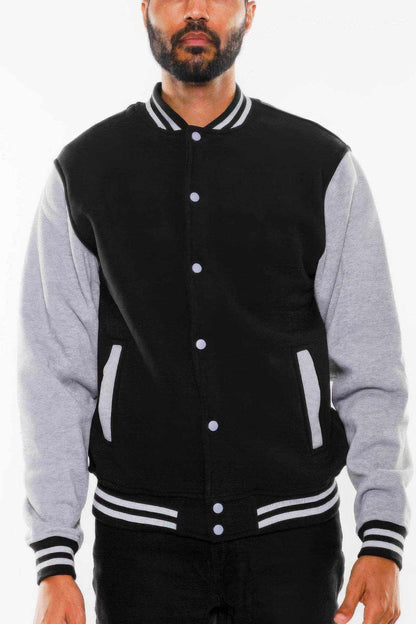 Mens Fleece Snap Button Varsity Jacket - Purcell's Clothing Company