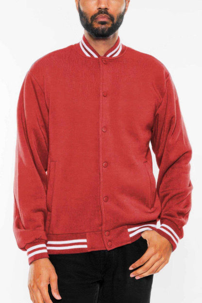 Mens Fleece Snap Button Varsity Jacket - Purcell's Clothing Company