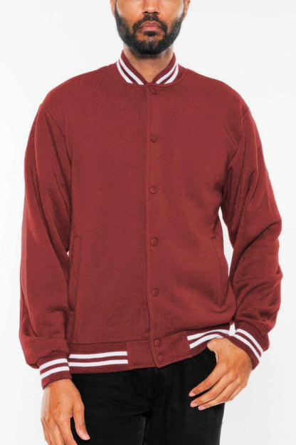Mens Fleece Snap Button Varsity Jacket - Purcell's Clothing Company