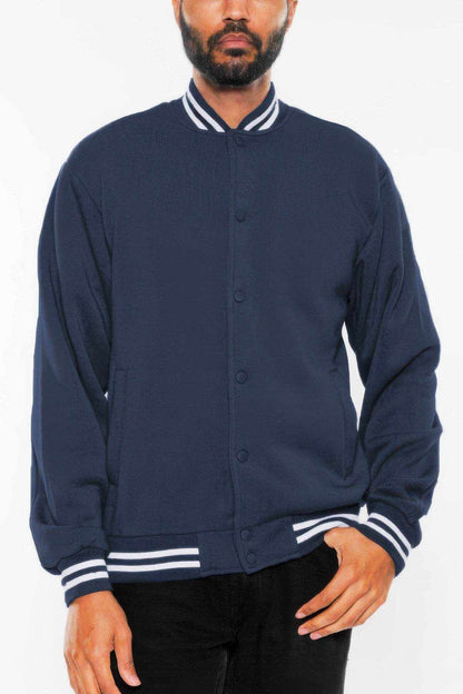 Mens Fleece Snap Button Varsity Jacket - Purcell's Clothing Company
