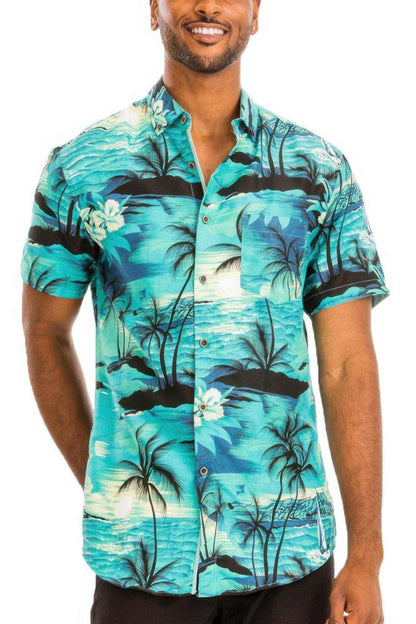 Blue Hawaiian Print Button Down Shirt - Purcell's Clothing Company